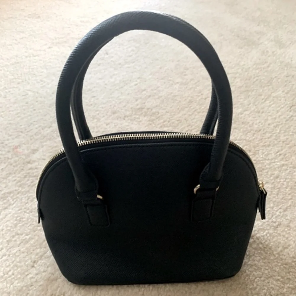 Small Black Faux Leather Mini Sachel With Bow Accent Excellent Used Condition